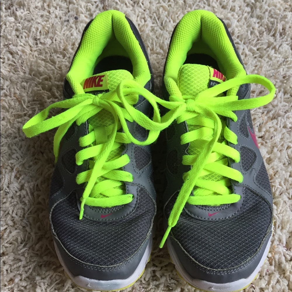 Nike Tennis Shoes Gray Bright Yellow Green